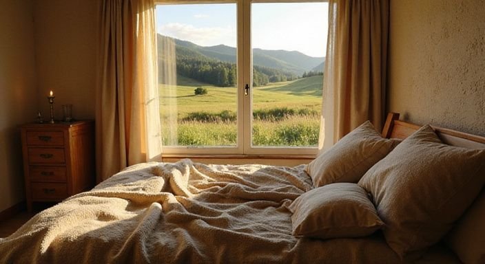 Ein einladendes bayerisches Schlafzimmer mit gemütlicher Atmosphäre und rustikalen Akzenten.