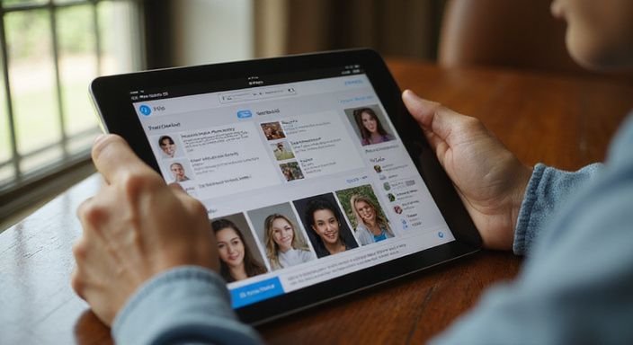 Ein Tablet zeigt eine elegante digitale Plattform für sichere Kommunikation