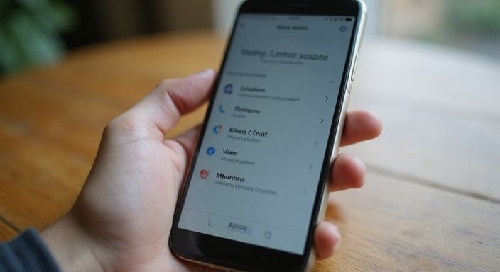 Nahaufnahme eines Smartphones mit Dating-App-Oberfläche in der Hand. Nahaufnahme eines Smartphones mit Dating-App-Oberfläche in der Hand.