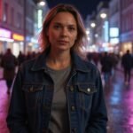 Eine selbstbewusste Frau geht durch das lebhafte Bahnhofsviertel