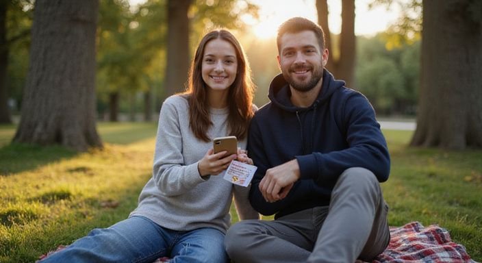 Ein Paar sitzt im Park, offen über Gesundheitsthemen kommunizierend.