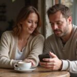 Eine Frau und ein Mann sitzen entspannt bei Kaffee im Café
