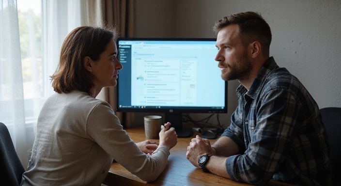 Ein Paar arbeitet konzentriert an einem Computer in einem Büro und wollen sexkontakt in Sachsen-Anhalt.