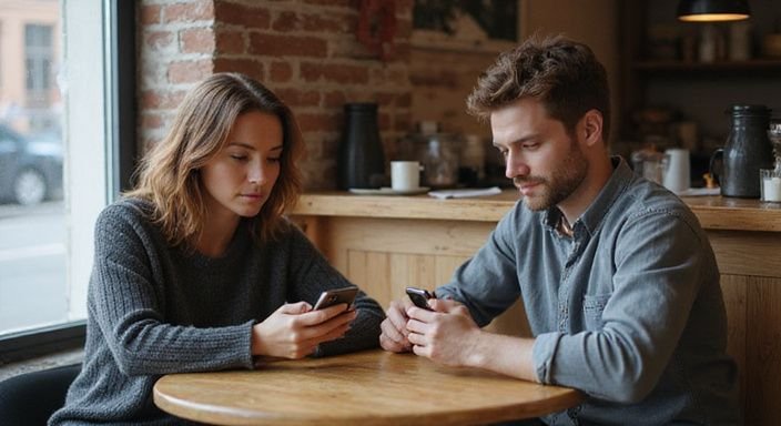 Ein Paar plant gemeinsam in einem gemütlichen Café.