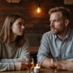Ein Paar führt in einem Restaurant ein tiefgründiges Gespräch