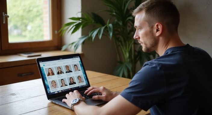 Ein Mann surft auf seinem Laptop auf Quoka.de.