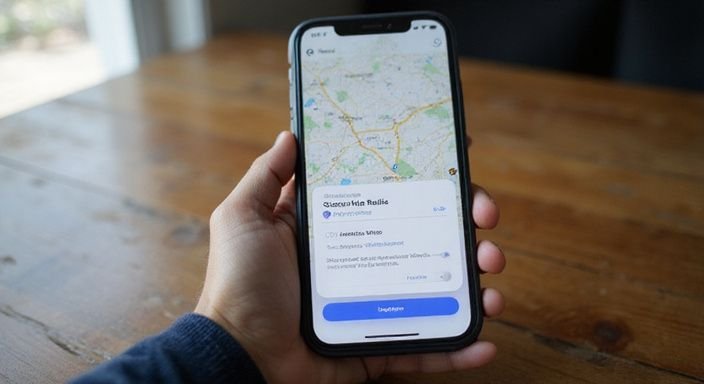 Ein Smartphone zeigt eine digitale Karte mit aktiver Standortfreigabe.