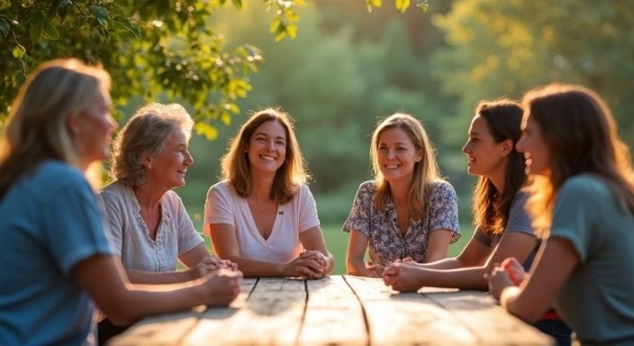 Eine diverse Gruppe von Erwachsenen genießt eine entspannte Zusammenkunft im Freien. Eine diverse Gruppe von Erwachsenen genießt eine entspannte Zusammenkunft im Freien.