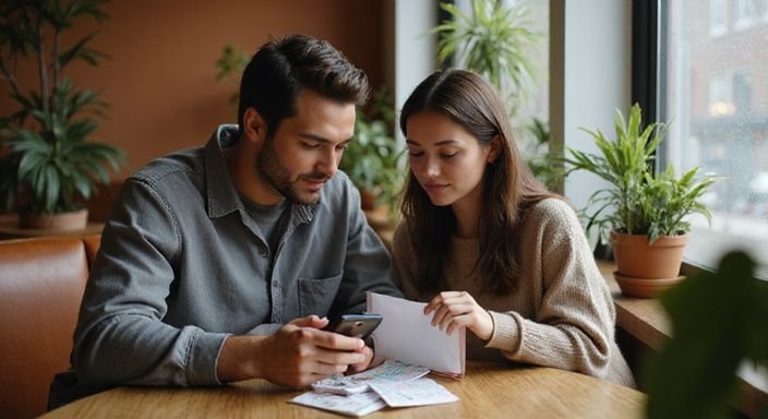 Junge Menschen besprechen wichtige Themen an einem kleinen Café-Tisch. Junge Menschen besprechen wichtige Themen an einem kleinen Café-Tisch.