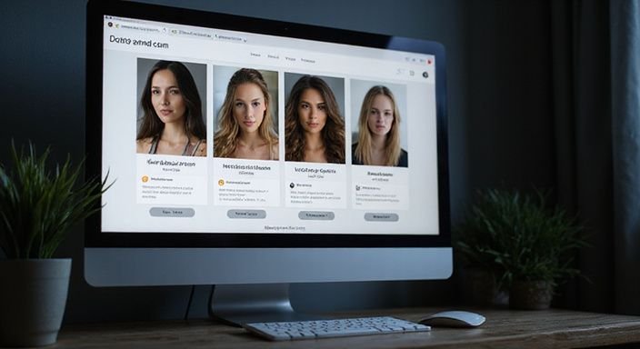 Ein Computerbildschirm zeigt Profile auf einer Dating-Website. Ein Computerbildschirm zeigt Profile auf einer Dating-Website.