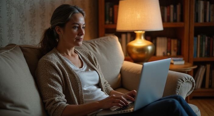 Eine Frau sitzt entspannt auf einer Couch und suche sexkontakt in Mecklenburg- Vorpommern.