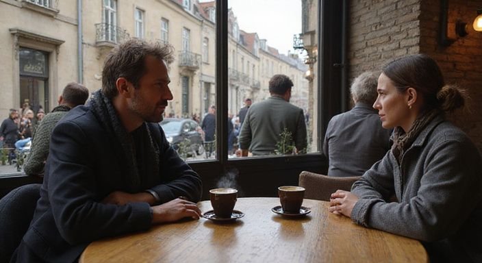 Ein belebtes Café in Saarlouis mit entspannten Gästen und historischem Ambiente.